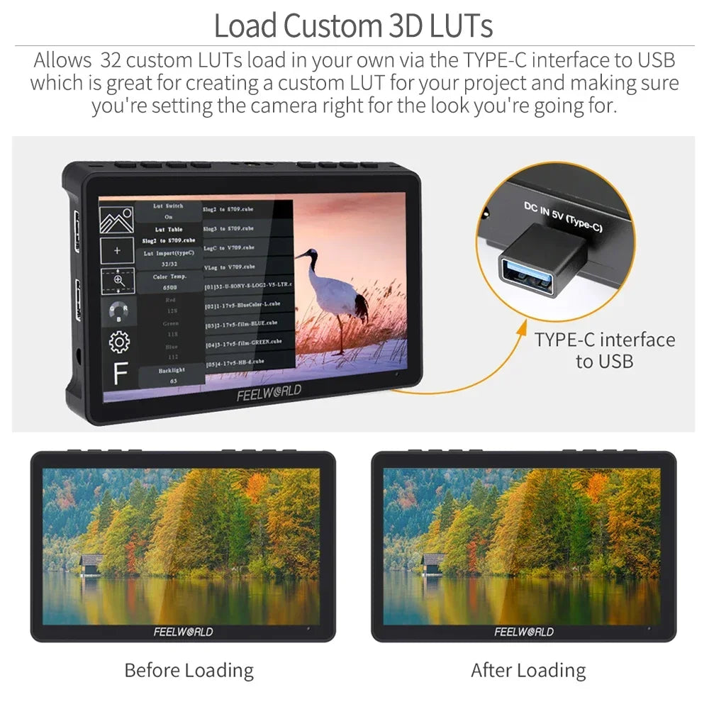 FEELWORLD F5 PRO V4 6" 3D LUT Touchscreen Monitor 4K HDMI I/O High-Res Rec.709 Aux Power Multiple Mounting Options
