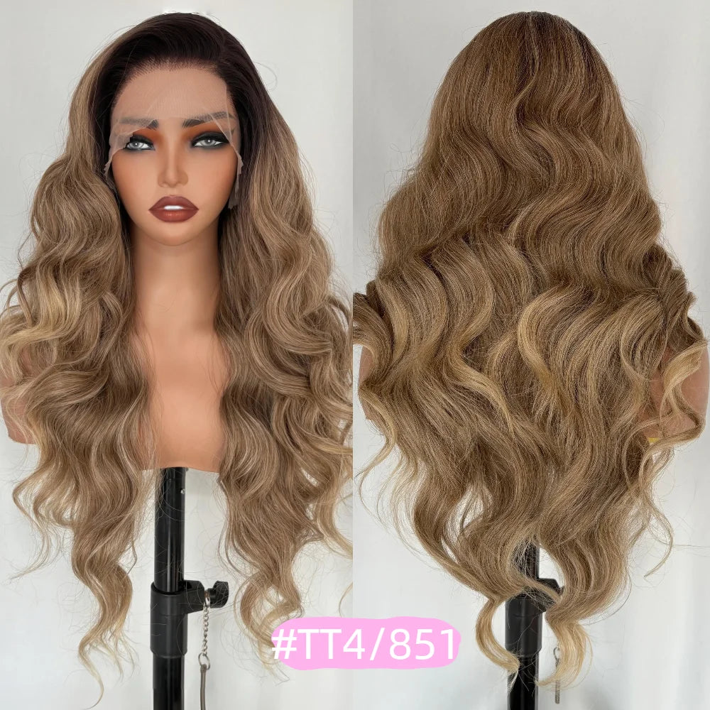 X-TRESS Synthetic Lace Front Hair Wigs for Women 32inch Long Loose Wave Black Color 13X6 Lace Frontal Wig with Natural Baby Hair