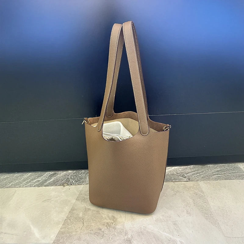 Mendy Large Women's Bag Vintage Leather Bucket Bag 26CM Tote Hobo Bag for Women Soft Leather Underarm Shoulder Purse Handbag New