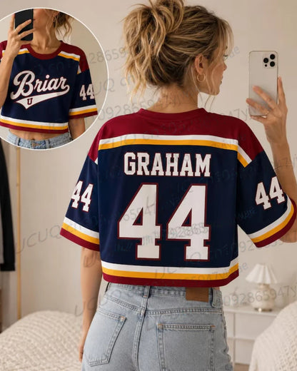 Summer Women's Off Campus Briar University Graham 44 DI LAURENTIS 66 Crop Top Football Jersey Short Sleeve Crop T-shirt Tops