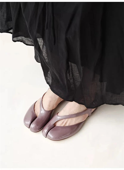 Luxury Tabi Flat Sandals Women Summer Patent Leather Split Toe Slingbacks Ballet Shoes Brand Designer Banquet Wedding Sandalias