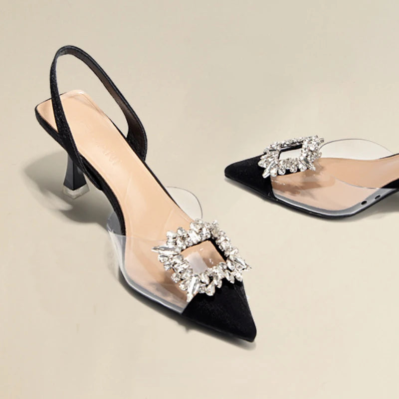 Summer Women High Heels Shoes Luxury Crystal Women Sandals Designer Pointed Toe Pumps Transparent Sexy Women sandalias de mujer