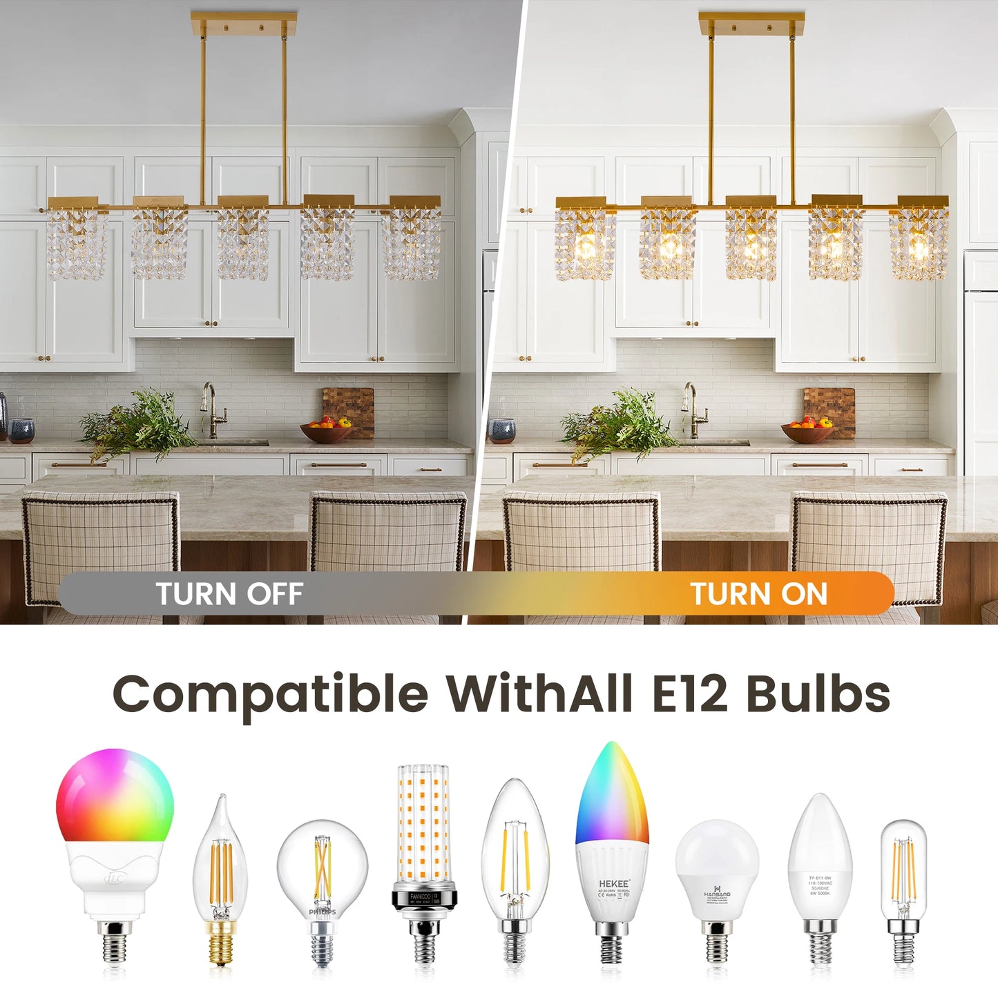 5-Light Luxury Gold Chandeliers for Living Room K9 Crystal Chandelier Fixture LED Lighting Decor for Bedroom Kitchen Island