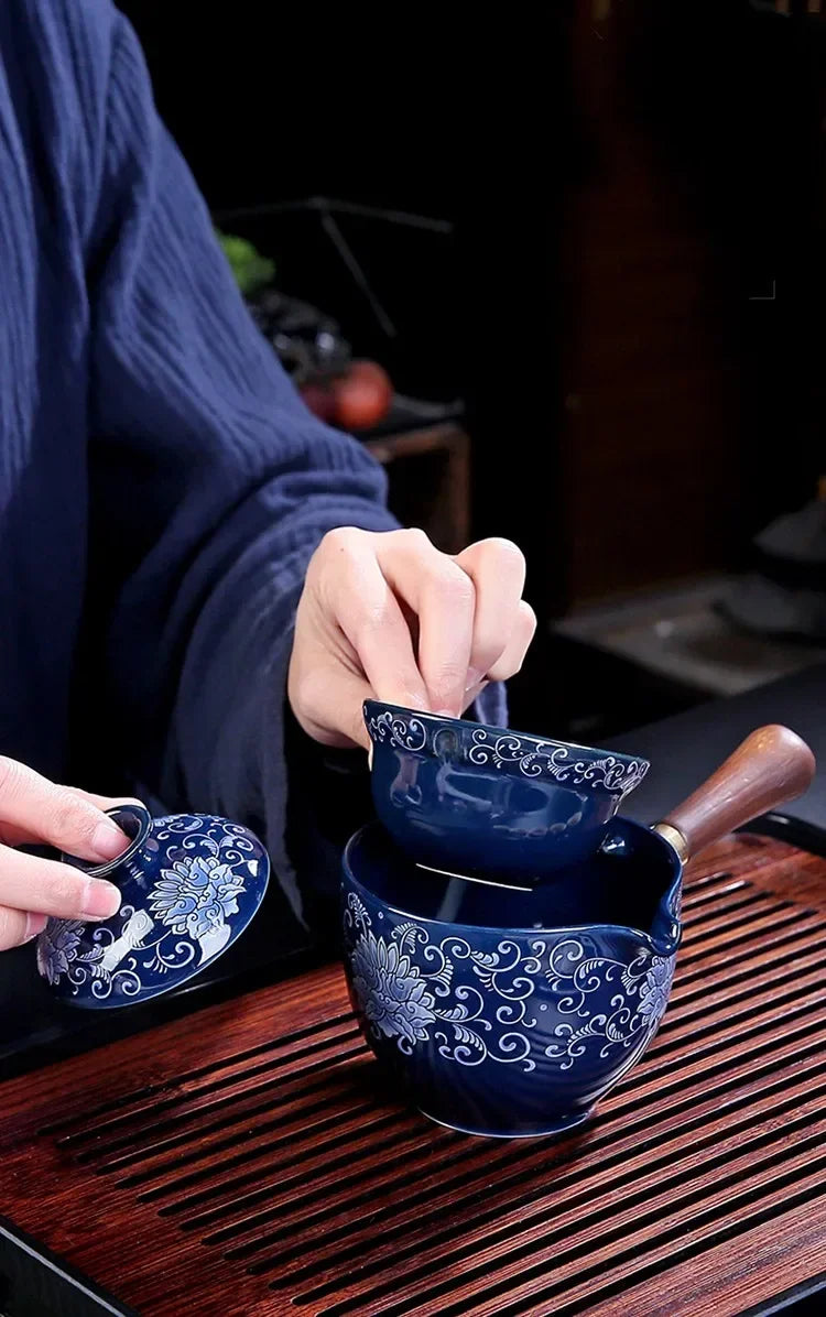 New Style Ceramic Glass Teapot Chinese Gongfu Tea Pot 360 Rotation Tea Maker  Automatic Single Pot   Teapot For Tea
