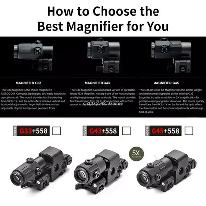 Hot Sale 558 Holographic Collimator Red Dot Sight G43/G33 3X G45 5X Magnifier Airsoft Hunting Gear W/20mm Rail Mounts & QD Lever