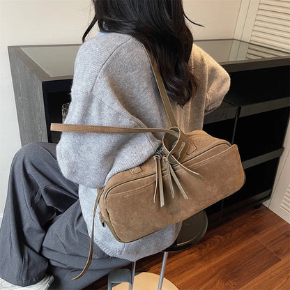 MOODS 2025 Autumn Latest Commute Shoulder Bags For Women PU Suede Pure Color Large Capacity Boston Bag Luxury Designer Handbags