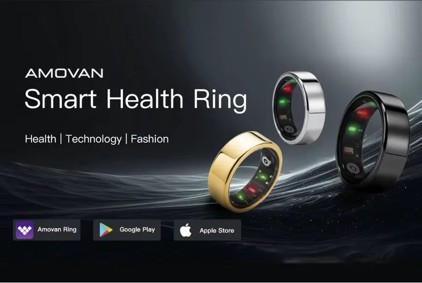 Amovan Nova Smart Ring Premium Quality AI Analysis GPS Sports Mode Heart Rate Blood Oxygen Stress Sleep Temperature Monitor