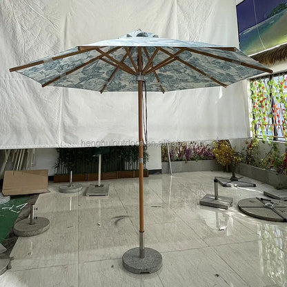 Pink Yellow Blue Striped Parasols Umbrellas Outdoor Luxury Aluminium Market Style Beach Umbrella with Fringe Outdoor for Shop
