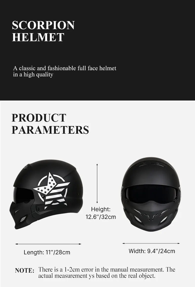 DOT Certified Scorpion Helmet Combination Helmet Motorcycle Retro Helmet Unisex Motorcycle Multi-Purpose Half Helmet Four Season
