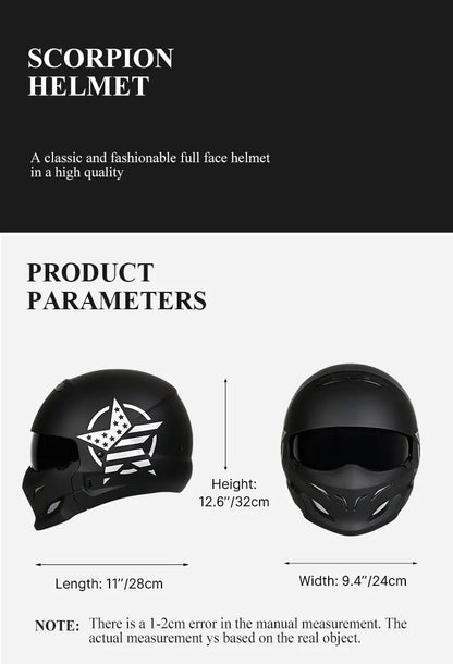 DOT Certified Scorpion Helmet Combination Helmet Motorcycle Retro Helmet Unisex Motorcycle Multi-Purpose Half Helmet Four Season