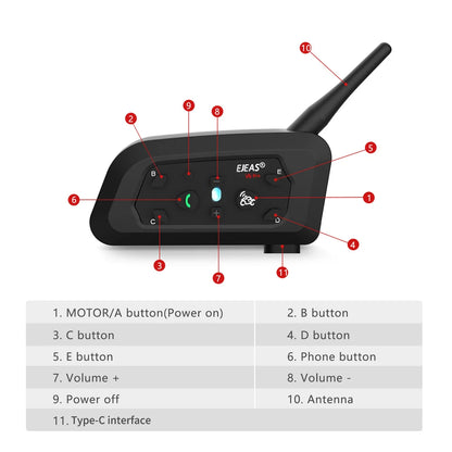 EJEAS Only Official Oversea Store V6PRO+ Motorcycle Intercom Helmet Bluetooth5.1  Headset 6 Riders 800m Communicator Waterproof
