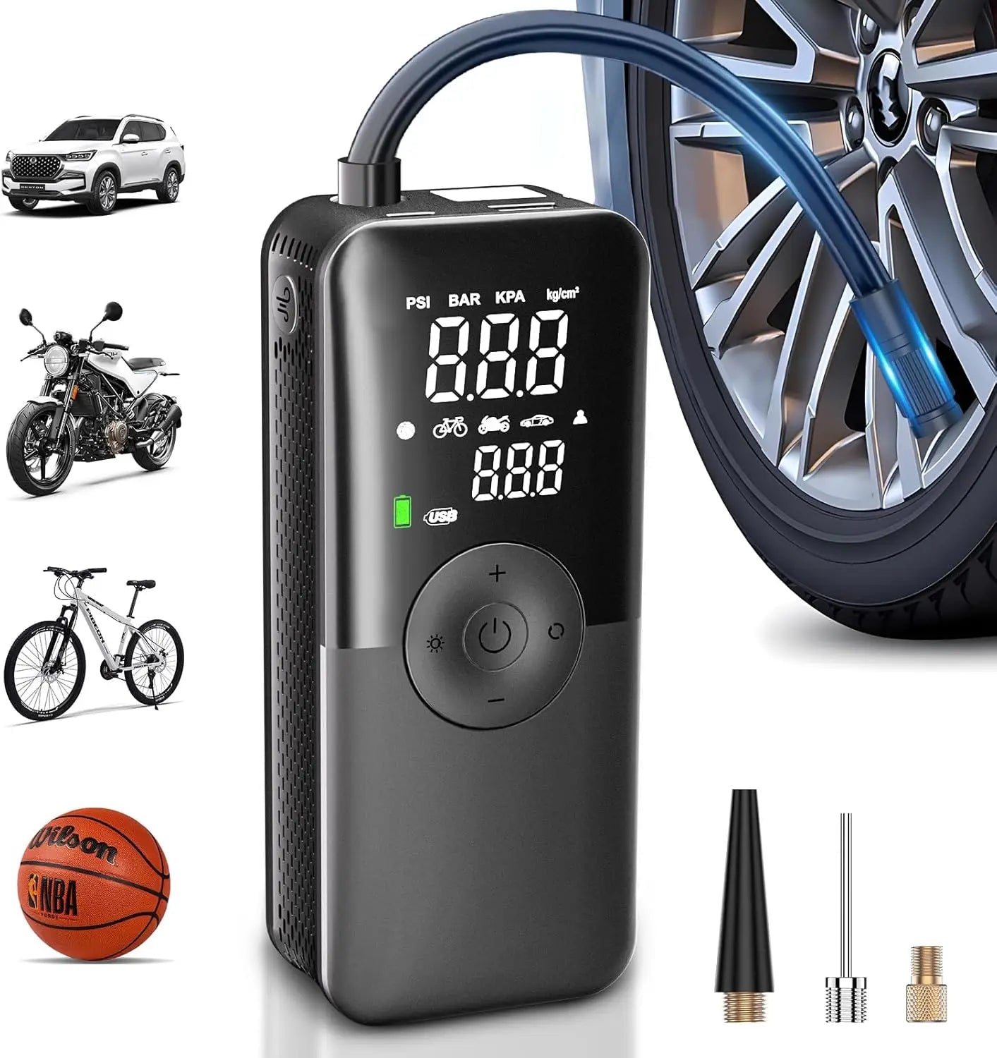 Portable Air Compressor with Digital Screen, 150PSI Tire Pump for Cars, Motorcycles, Bicycles