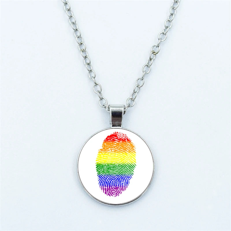 Rainbow Necklace LGBT Lesbian Gay Pride Rainbow Friendly Print Art Pattern Glass Cabochon Pendant Couple Chain Necklace Gift