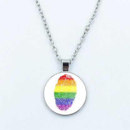 Rainbow Necklace LGBT Lesbian Gay Pride Rainbow Friendly Print Art Pattern Glass Cabochon Pendant Couple Chain Necklace Gift