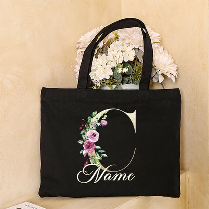 Personalized Initial with Name Tote Bag Women Canvas Shoulder Bags Monogram Shopping Bag Handbags Birthday Wedding Gifts for Her
