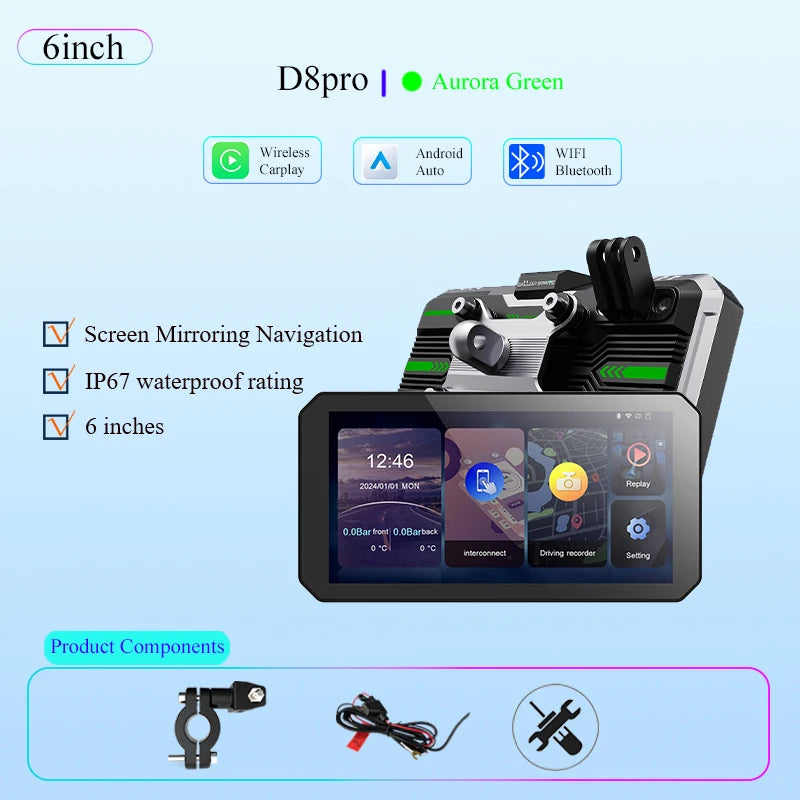 Gallop Sprite 6 inch Motorcycle GPS Navigation Wireless CarPlay Android Auto DVR Drive Recorder Portable Moto Monitor IPX7