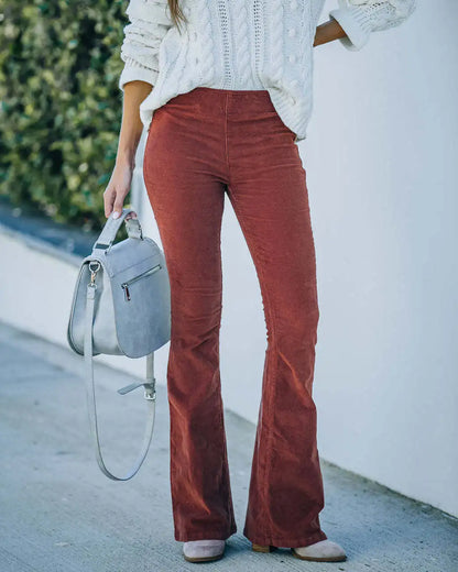 Women's High Waist Flare Leg Pants Summer Casual Slim Fit Polyester Non-Stretch Machine Washable Solid Color