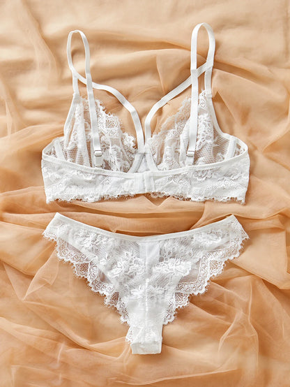 Women's Lingerie & Underwear， Eyelash Sxy Fancy Lace Strapping Underwire Bra &  Brazilian Panties ， Sexy Style