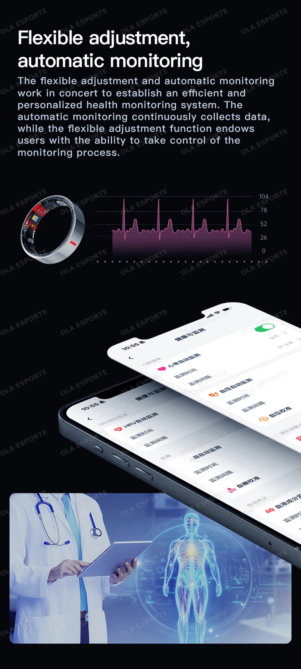 Men Women Fashion Smart Ring Sleep Heart Rate Blood Pressure Monitoring Bluetooth Connection Multiple Sports Modes Fitness Rings