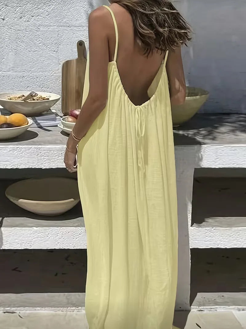 2026 Loose-Fit Spaghetti Strap Clean Fit Women's Casual Homewear Summer Solid-Color Vacation Cool Homewear Slow Fashion Dresses