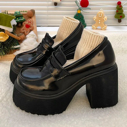 Retro Le Fu Shoes 2024 New Thick Soled High Heels Daily Luxury Women's Solid Color Temperament Mary Jane with Follow-up Shoes