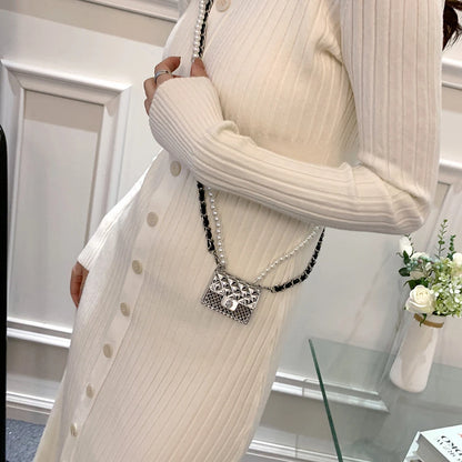Mini dinner bags for women fashionable metal small box bag designer pearl chain shoulder bag clothing accessories crossbody bag