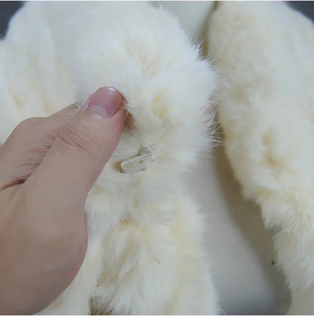 New Lady Winter Real Rabbit Fur Scarf Natural Warm Soft Rabbit Fur Shawl Women Fashion Outdoor Knit 100% Real Rabbit Fur Scarves