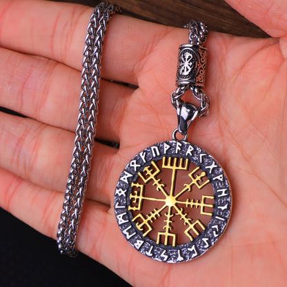 Vintage Vegvisir Viking Compass Pendant Necklace for Men Stainless Steel Fashion Nordic Amulet Beaded Necklace Jewelry Wholesale