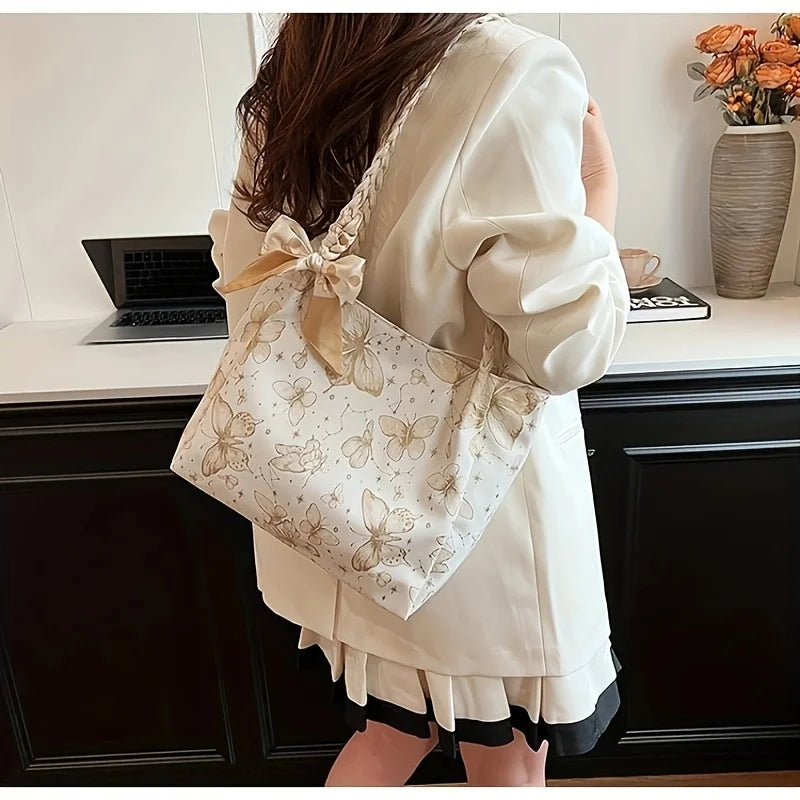 【Hot New】Cute Artistic Texture Butterfly Print Tote Bag for Women  Ideal for Shopping  Class & Commuting  Perfect Gift Option