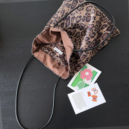 Vintage Faux Suede Women's Leopard Shoulder Bags PU Strap Double Side Female Purse Handbags Fall Winte Canvas Tote Underarm Bag