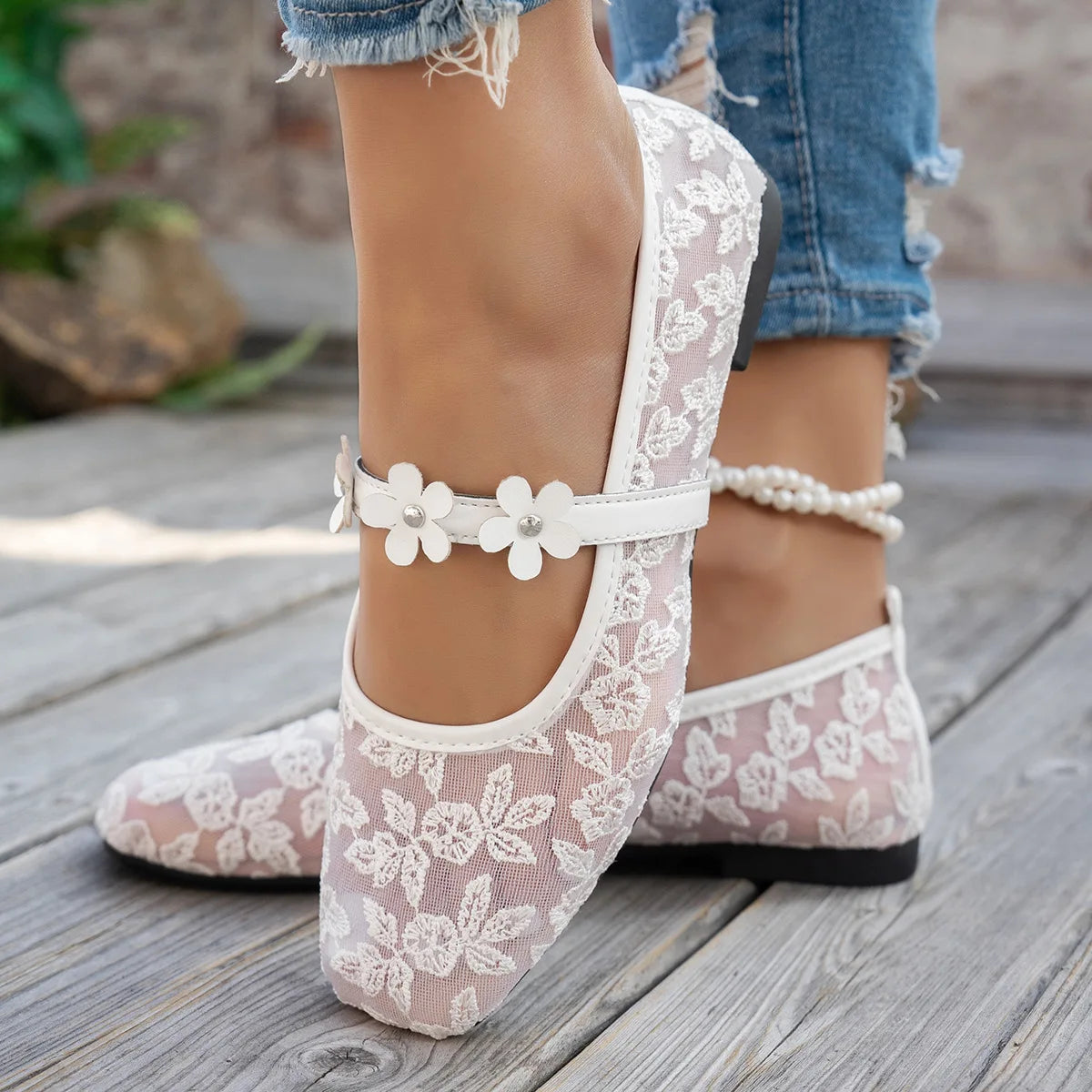 Plus Size 43 Women Fashion Ballet Flats Breathable Laces Square Toe Spring Summer Flat Shoes For Female Daily Walking Loafers