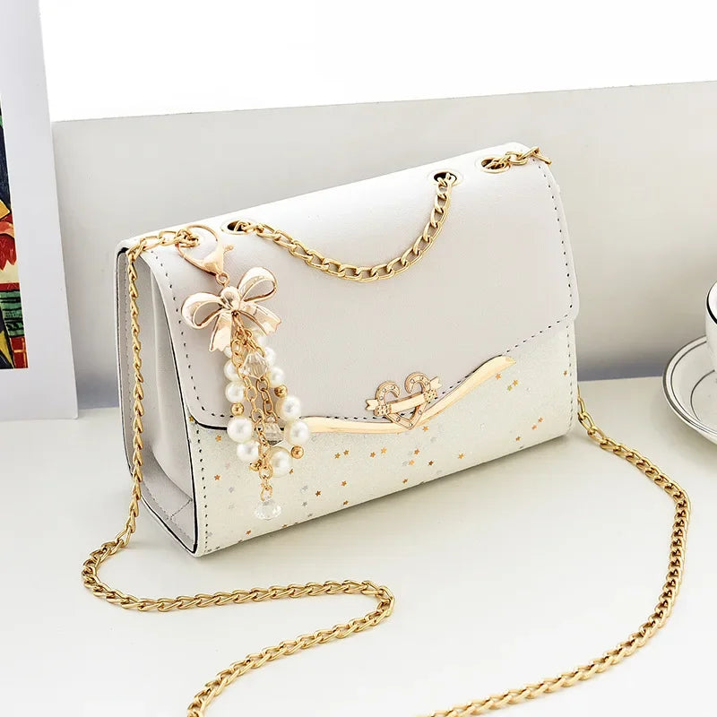 Pouch Ladies PU Leather Handbag with Tassel Pendant Fashion Messenger Bag Women Trendy Sequin Single Shoulder Bags