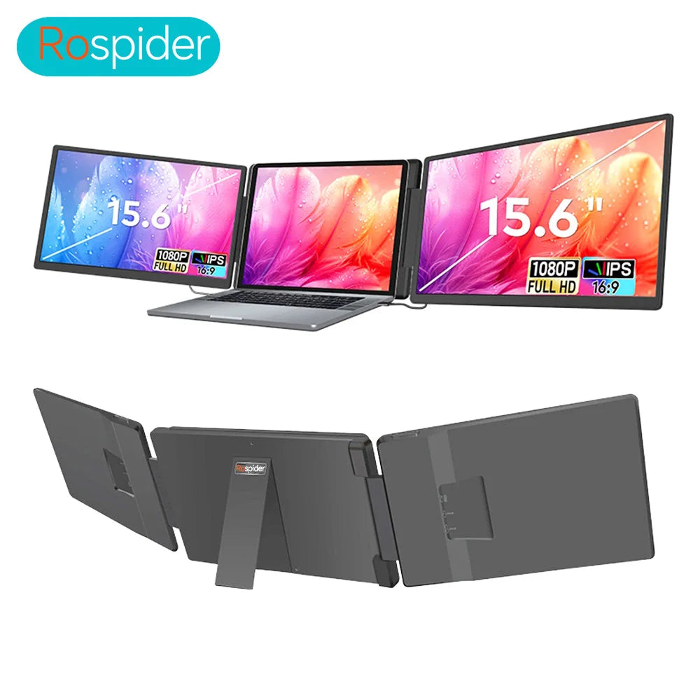 Rospider 15.6 Inch Dual Screen Extender Display FHD IPS Triple Expandable Monitor High Definition for Laptop Productivity