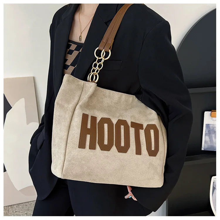 Solid Color Shoulder Bag, Trendy Letters Tote Bag, Canvas Campus Handbag for Women, Office,College,Work,Travel Hand Bags Bolsa