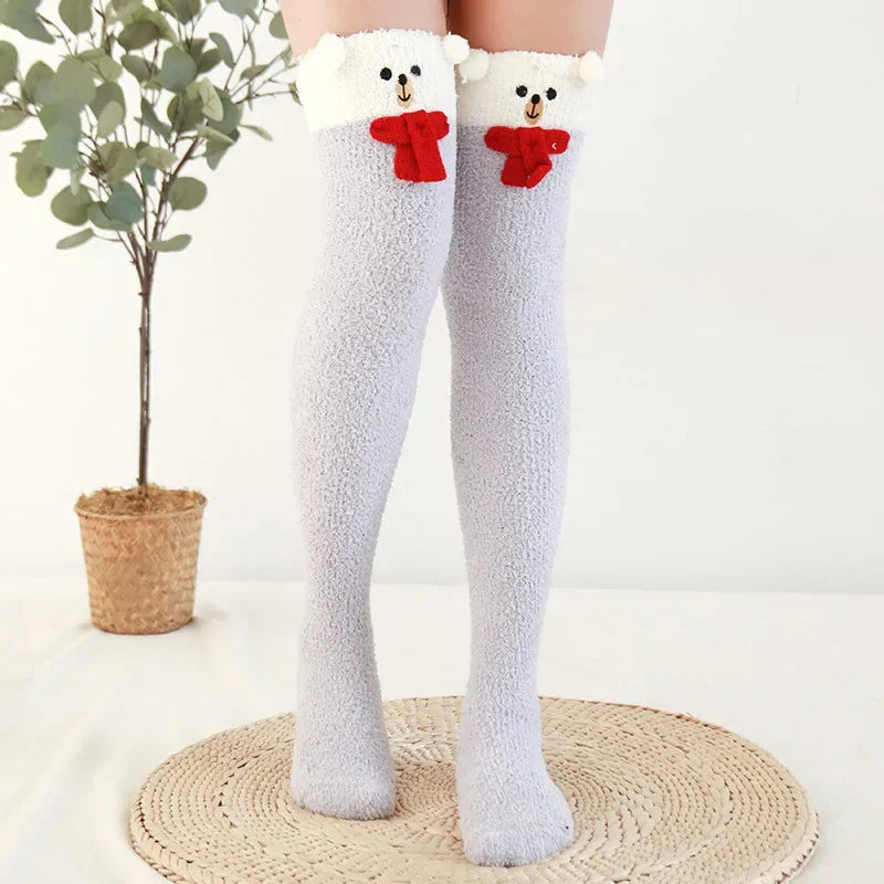 Snug Fleece Over Knee Socks Plush Cozy Winter Fall Sweet Long Female Hosiery Soft Fuzzy Leg Covers Floor Wear2024 New Bulk Deal