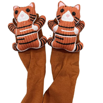 3D Knit Animal Socks Cute Floor Socks Hand Crocheted Double Layer Warm Sock with Cute Rabbit Panda Animals Christmas Gifts