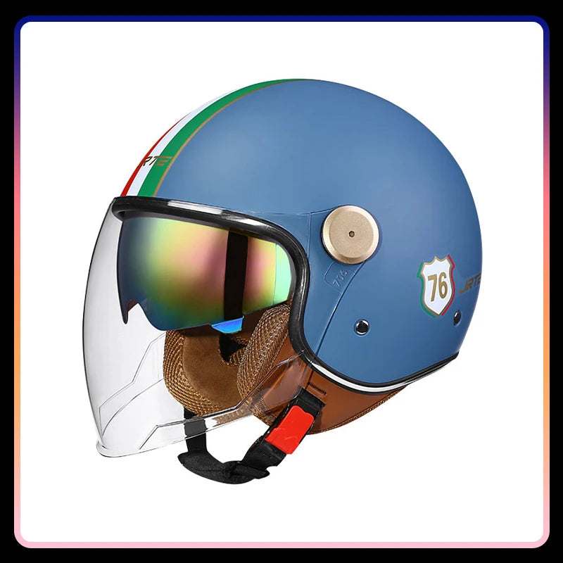 Retro Open Face Motorcycle Helmet Daul Lens DOT ECE Approved Vintage Jet Helmet 3/4 Open Half Helmet for Scooter Curiser Chopper