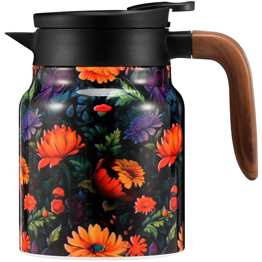 800ML/1000ML Vintage Floral Tea Thermos Stainless Steel Tea Kettle Drip-Proof Tea Pots with Built in Infuser for Home and Office