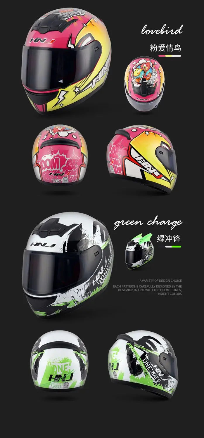 HNJ Men Motorcycle Helmet Women Full Face Helmet Riding Personality Horn Pink Helmet DOT Certification casco moto