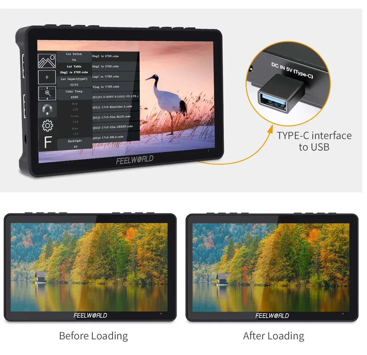 FEELWORLD F5 PRO V4 6" 3D LUT Touchscreen Monitor 4K HDMI I/O High-Res Rec.709 Aux Power Multiple Mounting Options
