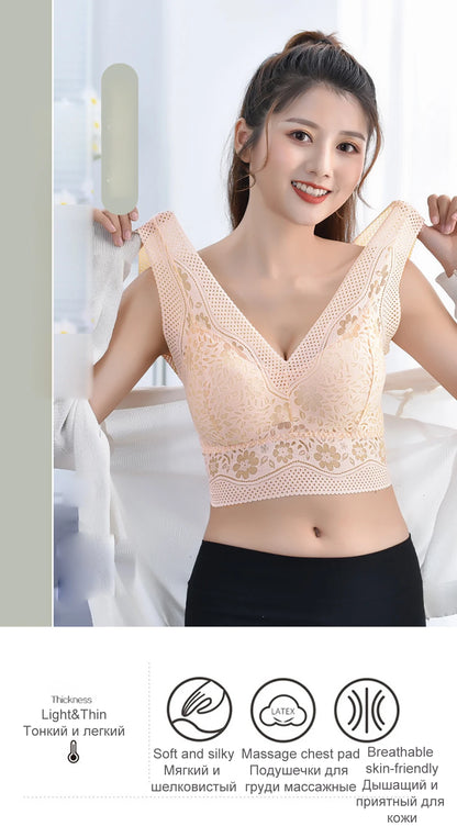Breathable Female Vest Sexy Lace Bra Beauty Back Women Wire Free Push Up Bralette Underwear Seamless Wireless Gather Brassiere
