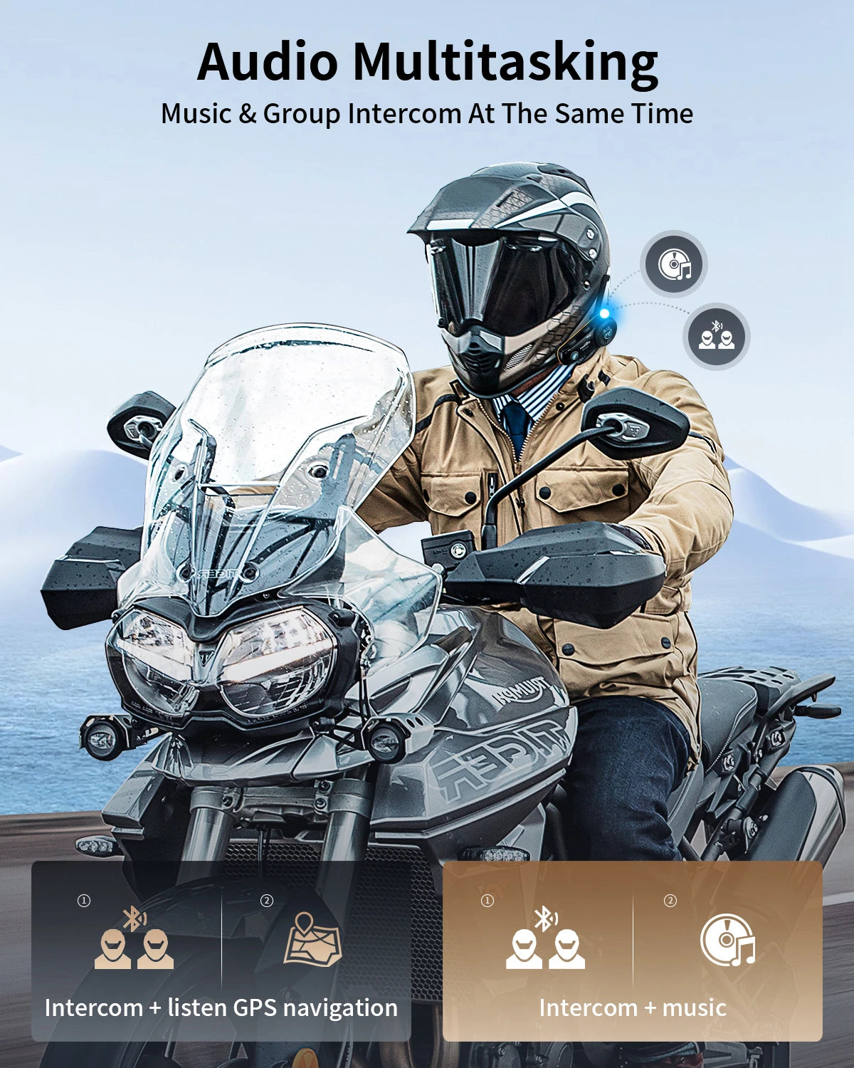 2pcs Fodsports FX8 Pro Motorcycle Helmet Intercom Bluetooth Headset Interphone,10 Riders 2000M,Dual Chip,Support APP.