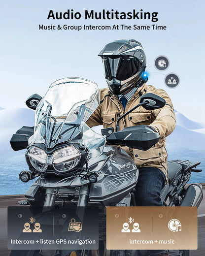 2pcs Fodsports FX8 Pro Motorcycle Helmet Intercom Bluetooth Headset Interphone,10 Riders 2000M,Dual Chip,Support APP.