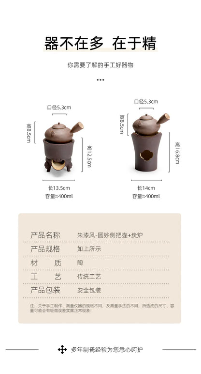 Handmade Pottery Carbon Charcoal Furnace Vermilion Style Olive Wood Boil Water Stove for Tea Kettle Household Kung Fu Teaware