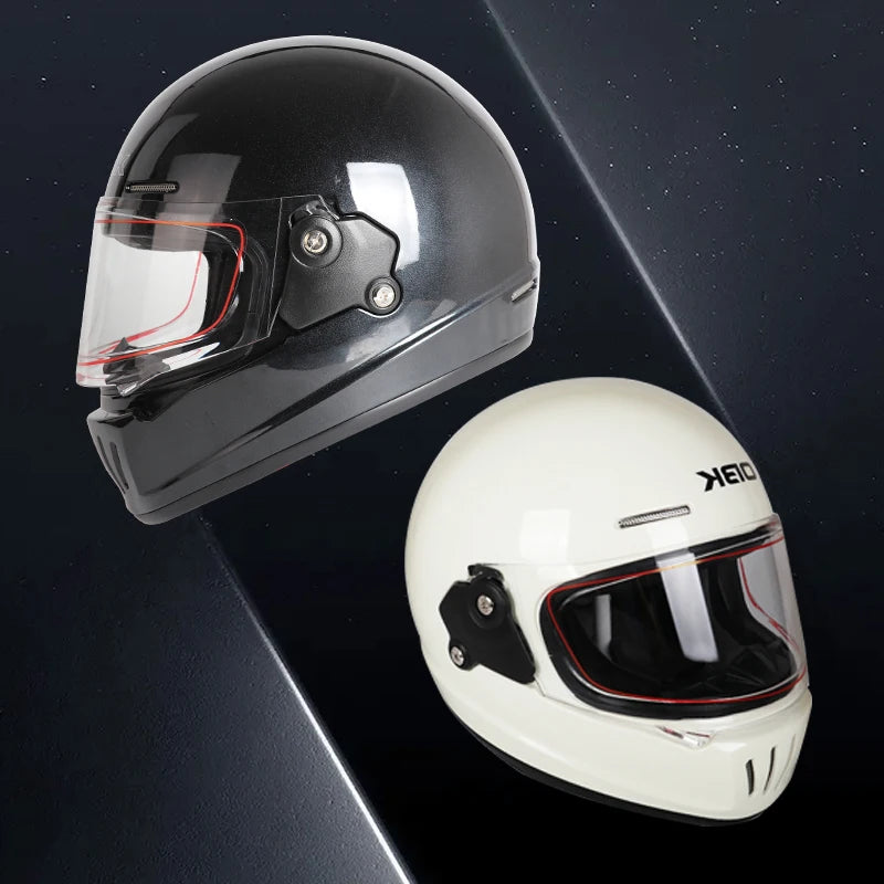 Retro-style full-face helmet with multi-color lenses, ABS material, DOT certified, suitable for all seasons