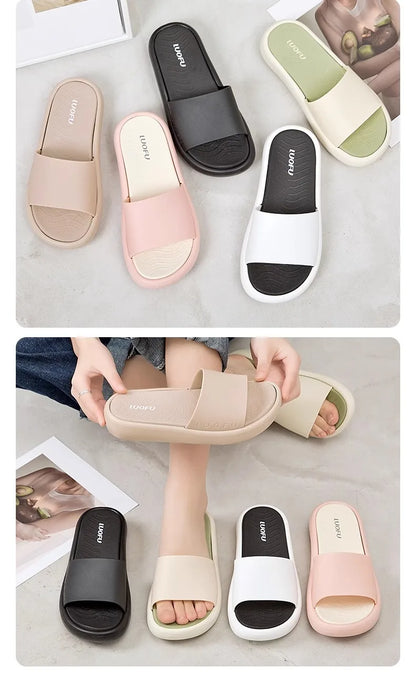 LUOFU Ladies Slippers Anti-Slip Soft Sole Fashionable Thick Bottom Women's Slip-On Shoes Comfortable Home Footwear
