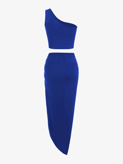 Spring and Autumn New Popular Women's Y2K Knit Off-Shoulder High Stretch Vest Top and Sexy Slit Half Skirt Set