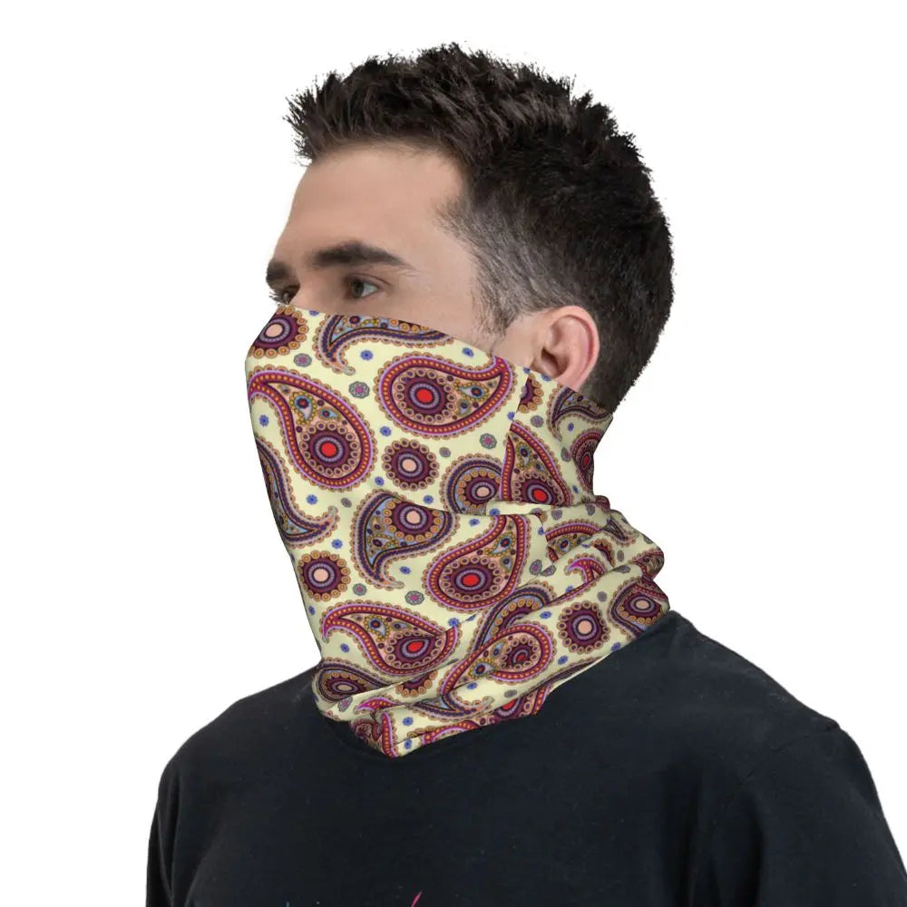 Custom Black Bandana Pattern Bandana Neck Gaiter for Hiking Cycling Women Men Wrap Scarf Paisley Style Headband Warmer