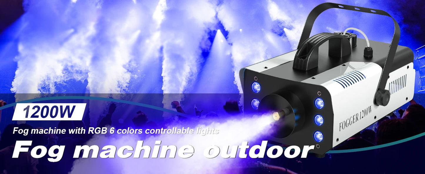 Datewink 1200W Smoke Fog Machine RGB 6LEDs Stage Lighting Effect Haze Generator Remote Control For Party DJ Disco Club Wedding