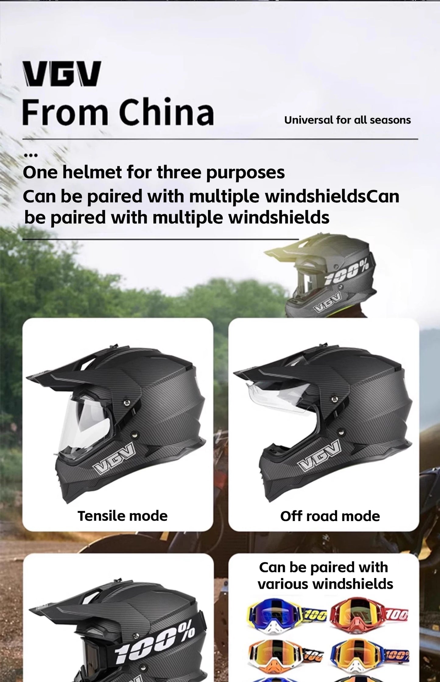 VGV motorcycle rally helmet buy one get three free, with a wide field of view design, suitable for off-road/downhill enthusiasts